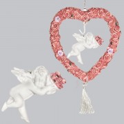 Engel im Rosenkranz mit Blumenstrauß hängend L-20cm