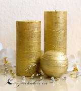 Stumpen Kerze Gold mit Spiraldeko - 15cm