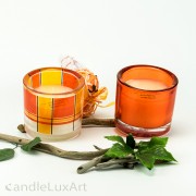 Kerze im Rundglas - 2er Set Dekor orange