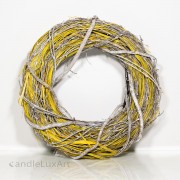 Natur Äste Bast- Osterkranz gewickelt 38cm - gelb