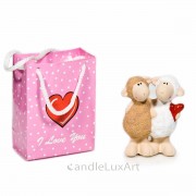 Keramik Schaf Paar Love mit Tasche - 10cm