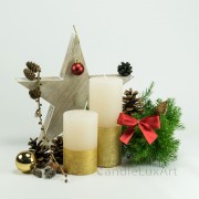 Stumpenkerze Royal creme Goldverzierung 12cm OR
