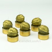 Teelichter Kerzen 6er Set goldene Wallnuss
